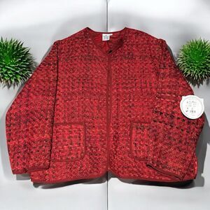 Parsley & Sage Jacket Womens 2X Red Black Woven 100% Silk Open Front NEW
